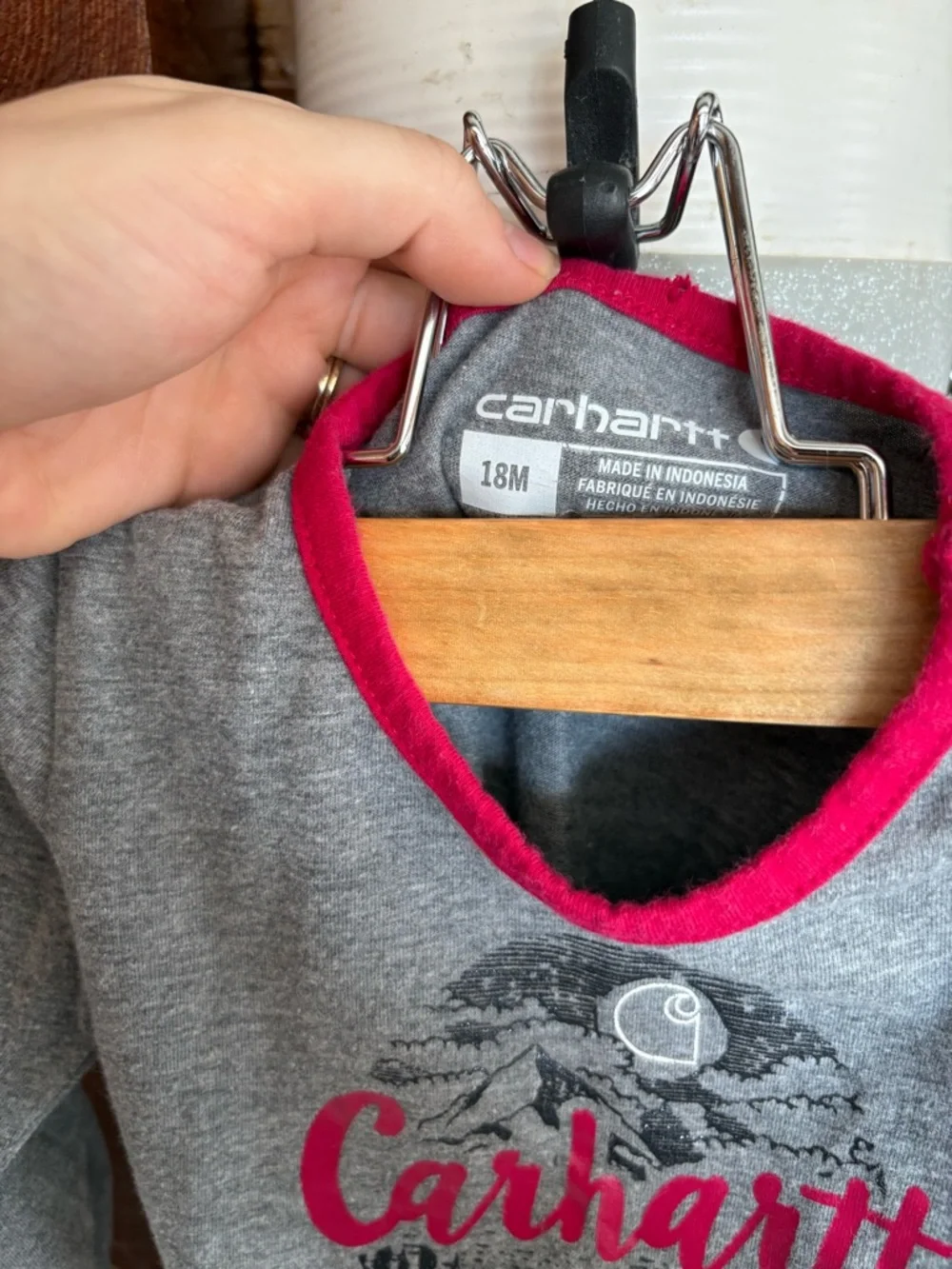 3/$25 Carhartt Wild Deer Gray Bodysuit onesie with Pink Trim girls Baby 18m - Picture 3 of 4